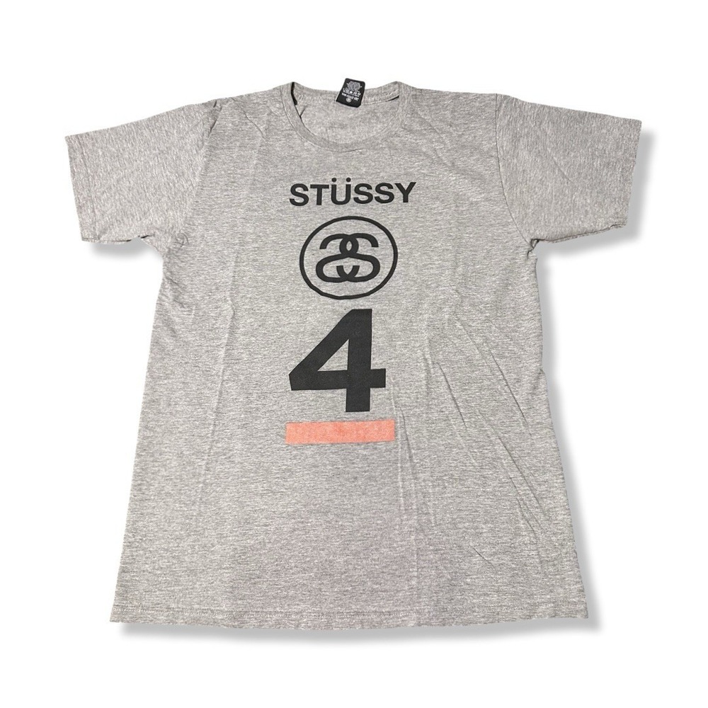 Vintage Y2K Stussy Gray No. 4 Graphic T Shirt Size Medium Streetwear
